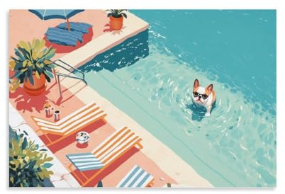 French Bulldog Wandbilder David Hockney Pools Style Leinwand Bilder Wandkunst Schlafzimmer Deko Für Zimmer Zimmer Deko Auf 16×24inch(40×60cm)