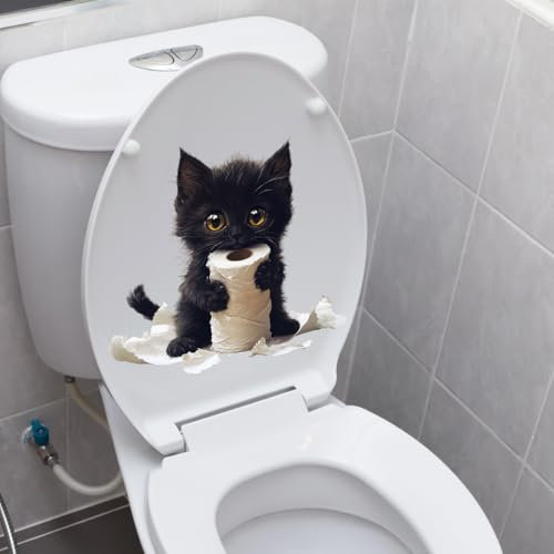 Iprokiu Autocollant 3D pour abattant de WC - Motif chat amusant - Imperméable - Décoration murale - Motif chat mignon