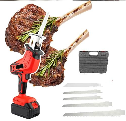 smafoseedding Sierra Eléctrica para Cortar Huesos - Sierra Alternativa Inalámbrica, para Cortar Carne, Madera, Sierra De Carnicero De Mano, Cuerpo Liviano, Espesor Máximo De Corte: 100 Mm (1 Batería)