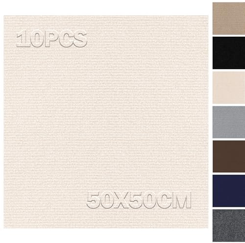Teppichfliesen 50x50cm Teppichfliesen Selbstklebend - 10 Stück Set - 2.5m² - Teppichboden, Teppichfliesen Selbstliegend mit Rückendeckung, Teppich Fliesen für Wohnung, Gewerbe, Büro, Beige