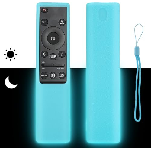 Silicone Remote Control Case Compatible with Samsung AH81-15047A AH81-15498A Soundbar Remote Shockproof Protective Shell Cover with a Lanyard (Fluorescent Blue)