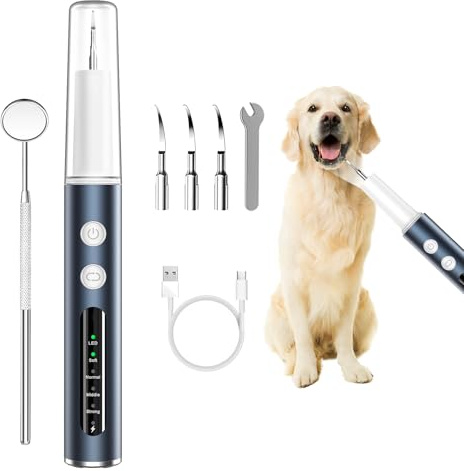 Plaque Remover for Teeth - Pet Tooth Cleaner - Teeth Cleaning Kit for Tartar and Stains - Suitable for Dogs, Professional Pet Dental Cleaning Tool with LED Light, 4 Speed Settings, 10 Min Auto-Shutoff