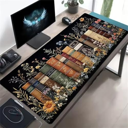 Mouse Pad Gaming Large Mouse Mat 600x300x3mm,Non-Slip Keyboard Mat with Stitched Edge,Washable Large Desk Pad,Extended Mousepad for Laptop,Office,Home(Libro Vintage)