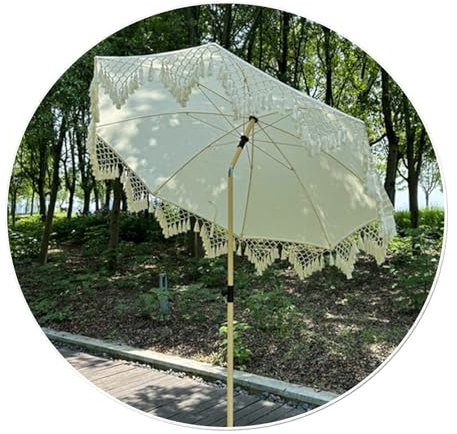 2.0m/6.5FT Beach Parasols With Fringe, UPF50+ Sun Protection, With Carrying Bag And Push Button Tilt, Outdoor Waterproof Tassel Umbrella For Garden Lawn Poolside