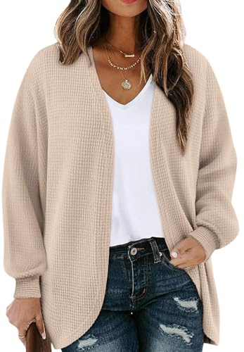 Chicrise Cardigan Donna Lungo Autunno Maglioncino Leggero Aperto Spolverino Casual Morbido Cachi 2X-Grande 50-54 2XL
