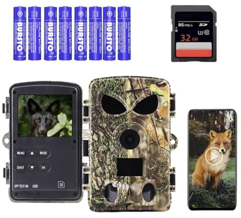 LMHOME Wildlife Camera with App & WiFi Bluetooth, 5K 60MP HD Night Vision Camera with Motion Sensor, 120° Wide Angle IP66 Waterproof for Outdoor/Animal Watching - Includes 32GB SD Card & 8x AA