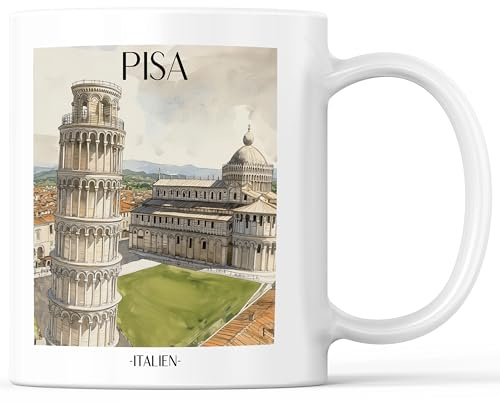 favplace Tasse mit Städtemotiv Schiefer Turm von Pisa Italien Kaffeebecher - Geschenkidee bzw. Geschenk für Fernweh oder Heimat - Reise Kaffeetasse 330ml Weiß