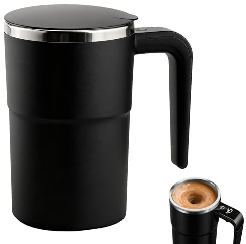 Automatischer Selbstrührung Kaffeebecher, Elektrischer Selbstrührende Tasse 380ml, Thermobecher mit Temperaturanzeige, Automatischer Magnetische Mixerbecher für Picknick Camping Hotel (Schwarz)