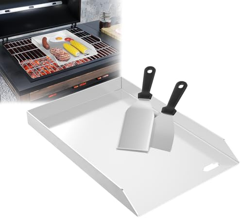 LILIIN 20x30x4cm Edelstahl Grillplatte Plancha BBQ Platte mit Inbegriffen Grillspachtel, Grill Platte für Gas- & Kohlegrill - auslaufsichere Ecken für sauberen Grill, Ohne Griffe