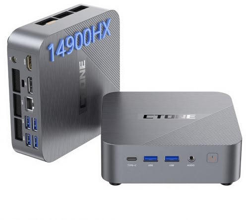 CTONE M2 Mini PC i9-14900HX, 32GB DDR4 1TB SSD, Win 11 Pro | Mini PC compatto 128 mm, triplo 4K, 24 core multitasking, RAM espandibile 64 GB, silenzioso, smart working