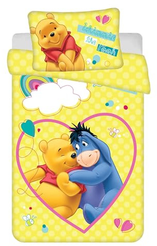 Jerry Fabrics Baby Kinder Bettwäsche Set: Bettdeckenbezug 100x135 cm & Kissenbezug 40x60 cm Wendemotiv Disney Winnie The Pooh 100% Baumwolle für Jungen & Mädchen