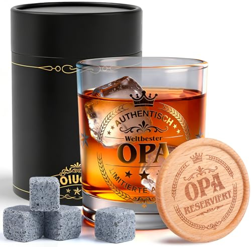 Moiuguli Opa Geschenk, Whisky Glas Personalisiert Opa, 8 Stück Geschenke für Opaa Exquisiten Kasten, Whiskey Geschenke für Männer Alle Getränke Geeignet Geburtstag Weihnachten