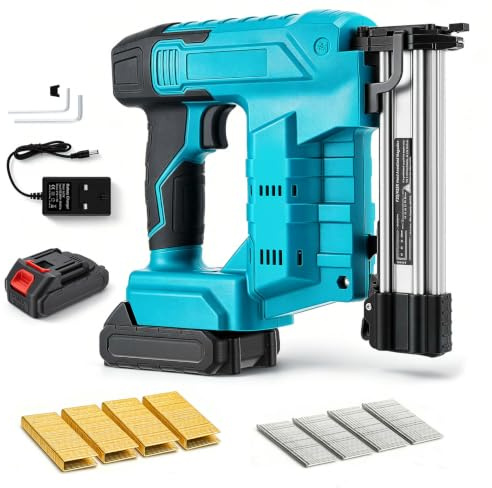 Cordless Brad Nailer, 2 in 1 Cordless Nail Gun & Electric Stapler with 1000 Nails & 1000 Staples, 1500mAh Battery and Charger, 18 Gauge Nail Gun Battery Powered for Home Improvement, Woodworking, DIY