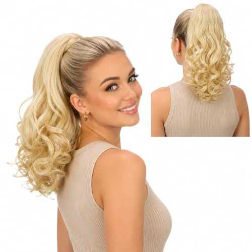 CAISHA 2 IN 1 Ponytail 12 Or 14 Hairpiece Clip On Extension Voluminous Wavy Platinum Blond H5-2