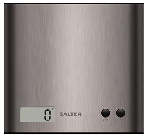 Salter 1087 SSDCDU Bilancia da Cucina Digitale di precisione Salvaspazio, con Funzione Aggiungi e pesa per Pesare Ingredienti nello Stesso Recipiente, Ampio Display, Capacità 3kg, Acciaio Cromato