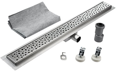 KOBERT GOODS Edelstahl-Rinne G026-110cm mit Siphon und Haarsieb als Komplett-Set Boden und Dusch-Ablauf Unterschiedliche Muster und Variationen in den Größen 50-120cm erhältlich