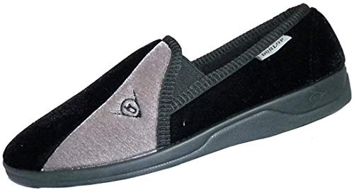DUNLOP Mens Winston Slip On Memory Foam Washable Carpet Slippers Black/Grey