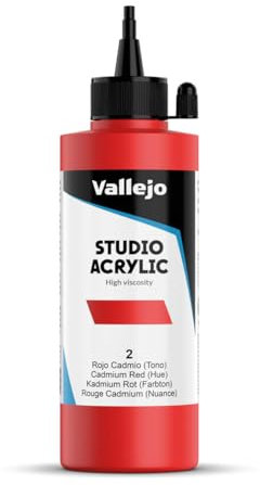 VALLEJO ACRYLIC STUDIO, PINTURA ACRÍLICA, 200ML, ROJO DE CADMIO (TONO), Nº 2