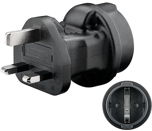 Goobay 95307 Reiseadapter für England UK / Reisestecker Steckdose / Schutzkontaktbuchse auf UK 3-Pin-Stecker (Typ G) / Travel Adapter / Netzadapter / Schwarz