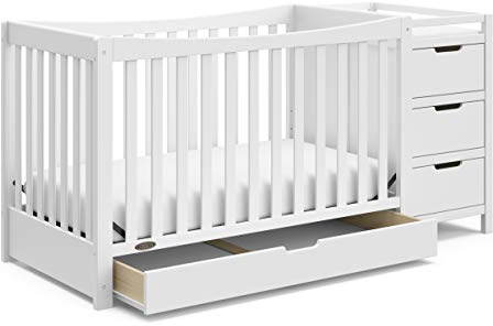 Graco Remi 4-in-1 Convertible Crib & Changer – GREENGUARD Gold Certified, Fits Standard Crib Mattress, Converts to Toddler Bed and Full Bed, 4 Adjustable Mattress Heights (White)
