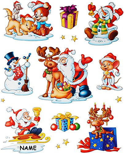 alles-meine.de GmbH 2 versch. Bögen: Fensterbilder - wunderschöne Weihnachten - incl. Name - statisch haftend - Weihnachtskrippe/Schneemann/Weihnachtsbaum/Weihnachtsman..