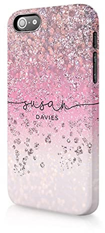 Personalised Compatible with iPhone 5 / 5s / SE 2016 Tirita Hard Case Cover PRINTED GLITTER, NOT REAL GLITTER Faded Glitter Marble Bling Sparkly Custom Initials Name Bling