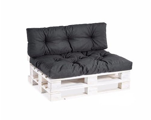 Gutekissen Palettenkissen, Gartensofakissen, Gesteppte Kissen gefüllt mit granuliertem Poulirette-Schaum, viele Farben und Größen PPI (Set (Sitzkissen 120x80 +Rückenlehne 120x40), Schwarz)