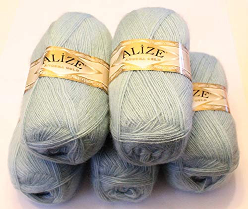 Alize 5 x 100 g Angora Gold Einfarbig 500 Gramm Wolle mit 20% Woll-Anteil Türkische Wolle Mohair (114)