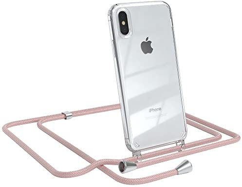 EAZY CASE Handykette kompatibel mit iPhone XS Max Handyhülle mit Umhängeband, Handykordel mit Schutzhülle, Silikonhülle, Hülle mit Band, Stylische Kette mit Hülle für Smartphone, Rosé-Gold