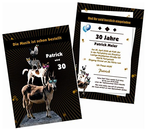 Unser-Festtag Tierische Musikanten Geburtstagsfete Feier Party - kostenloser Eindruck Ihres Wunschtextes - 100 Karten - 17 x 12 cm