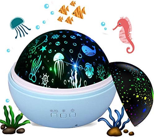 Baby Light Projector, Star Moon and Ocean Wave Sensory Projector Rotating Lights, Rechargeable Sensory Lights for Girls Boys (Blue)