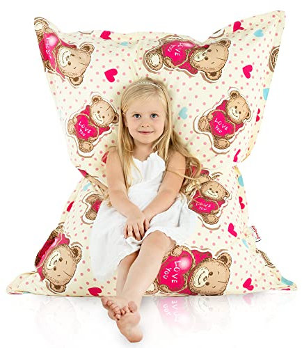 Italpouf Sitzsack XL Riesensitzsack, Sitzkissen Indoor, Sitzsack Sessel für Kinder, EPS Perlen Füllung, Abnehmbarer Bezug, Maschinenwaschbar, Teddybären, 135x98 cm