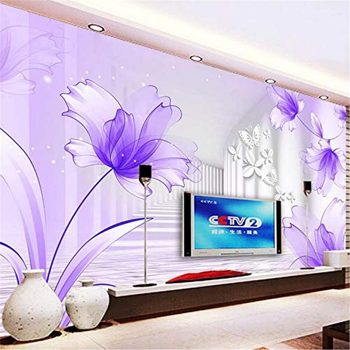 PSiFound® 3D Tapete Wandbild Tv Wand Hintergrund Weiß Korridor Lila Blumen (400X280Cm) Wohnzimmer Schlafzimmer Tv Hintergrund Wandbild Tapeten Für Wände Junge Festival Geschenk