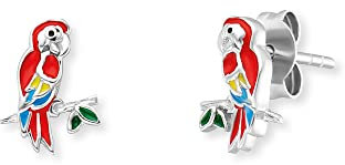 Herzengel Mädchen Kinder Ohrstecker Ohrringe aus Sterling Silber mit buntem Papagei aus Emaille - Steckverschluss - nickelfrei