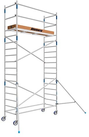 ALX Basic-Line Rollgerüst 90-6,2 Meter Arbeitshöhe - Baugerüst - Innengerüst - Aluminiumgerüst - Gerüst für den Innen- und Außenbereich (Holz Plattform)