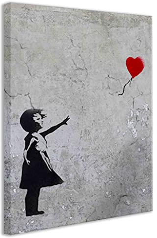 Banksy Wandbild Ballon Mädchen mit Herz Leinwandbild hochkant grau Graffiti Streetart Kunstdruckgrau rechteckig (div. Formate) (40x60 cm)