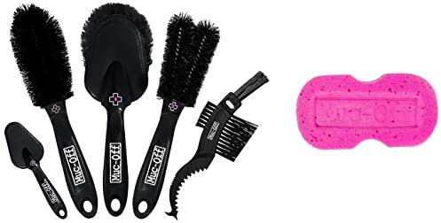 Muc Off 206 5 Piece Premium Brush Kit - Includes 5 Bike Cleaning Brushes, Black & Expanding Sponge - Premium Microcell Bike Cleaning Sponge With Ergonomic Shape And Ease Of Use