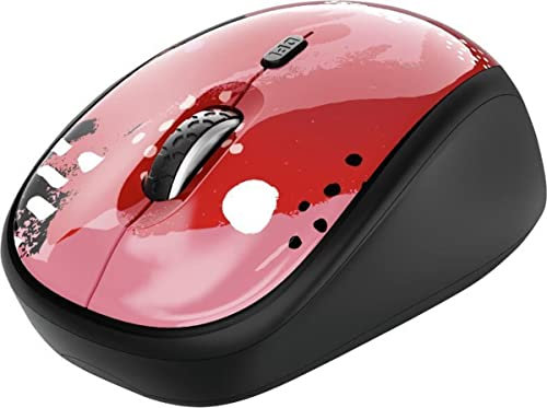 Trust Yvi Mouse Wireless, 2.4GHz, Micro Ricevitore USB, Ambidestro, 800/1600 DPI per PC, Laptop, Macbook - Rosso