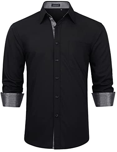 Enlision Pink Shirts for Men UK Cotton Mens Shirt Long Sleeve Black with Chest Pocket Stretch Contrast Printed Collar Cuffs for Spring Summer XL