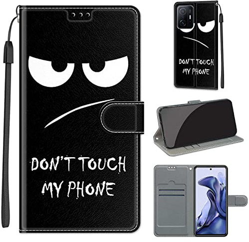 Fubaoda Handyhülle für Xiaomi 11T 5G / 11T Pro 5G, Leder Flip Case Brieftasche Hülle mit Magnetverschluss, Standfunktion und Kartenfächer, Cartoon, Schwarz