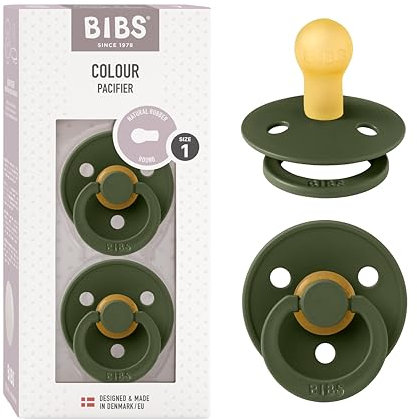 BIBS Colour Schnuller 2er-Pack, BPA-frei, Kirschform Nippel. Naturkautschuk/Latex, Hergestellt in Dänemark, Größe 1 (0-6 Monate), Hunter Green
