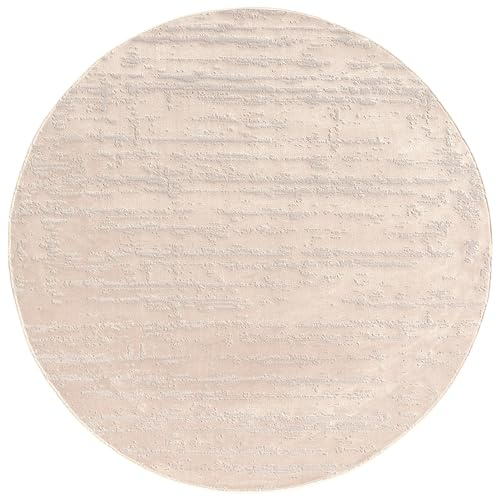 Kurzflor Teppich Wohnzimmer - Beige Rund 155 cm - OEKOTEX-Zertifiziert | Pflegeleicht: Nur absaugen – Moderner Belgischer Design - Geeignet für Fußbodenheizung - OEKOTEX-zertifiziert