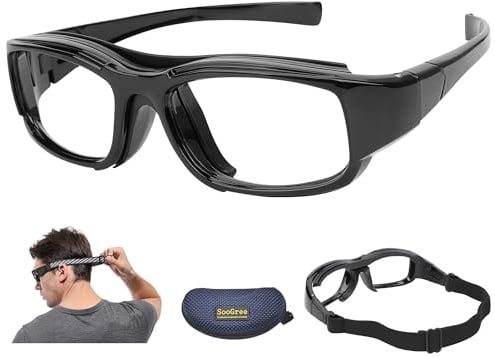 SooGree Occhiali sportivi per squash e raquball occhiali da basket, cinturino regolabile, resistenti agli urti