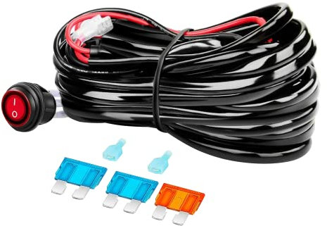 AUXTINGS 3 metri 40A 12V Relè Pulsante rosso universale Cablaggio Kit per cablaggio LED Barra luminosa con interruttore acceso/spento per luci a fendinebbia a LED