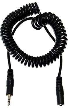 Reulin 2.5M Long 3.5mm Spiral Audio Mic Extension Cable 3-Pole Aux Headphone Male to Female Extender Lead Jack Plug Cord (2.5M, Black)
