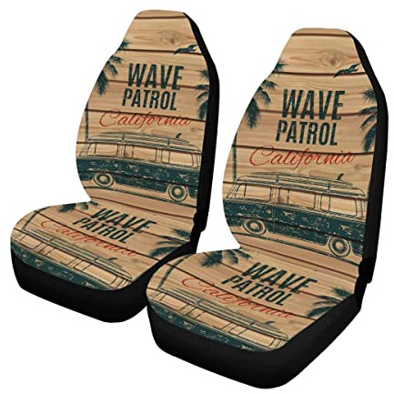 Schalensitzbezug Retro-Surf-Van Mit Palmen Sitzbezüge Wasserdicht Auto-Sitzbezüge Set Dehnbar Vordersitz-Schonbezüge Universal Für Damen Herren Limousine (2 Stück)
