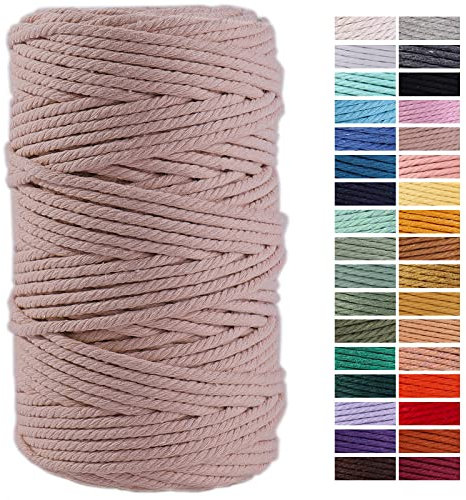 Cordoncino macramè grigio rosato, 4 mm x 109 metri, corda di cotone colorata per lavori a maglia e progetti decorativi da appendere alla parete, per appendere piante, artigianato a maglia