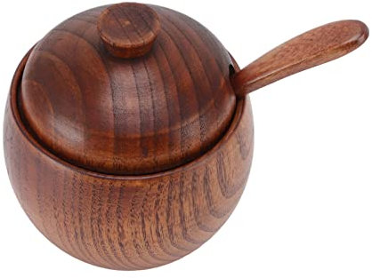 Sucrier en Bois, Pot à épices en Bois Sucrier Boîte à Sel Assaisonnements Conteneur de Stockage Poivre Scellant Bol à Pincer avec Cuillère Couvercle Outil de Cuisine