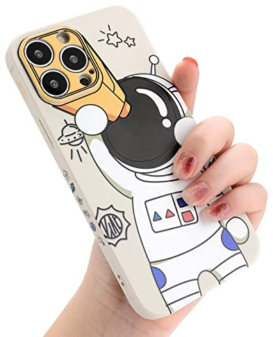 Yonds Queen Schutzhülle für iPhone 14 Pro Max, niedliches Cartoon Astronauten Design stilvoller Bumper weiches TPU Gummi rutschfest stoßfest kreative Schutzhülle (weißes Teleskop, iPhone 14 Pr o Max)