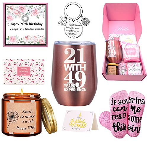 Regalos de 70 cumpleaños para mujeres, cesta de regalo personalizada única para mejores amigas, hermanas, mamá, esposa
